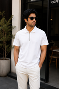Unisex Zipper Polo White