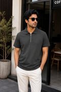 Unisex Zipper Polo Dark Grey