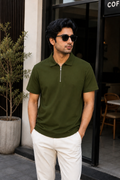 Unisex Zipper Polo Olive
