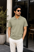 Unisex Zipper Polo Taupe Beige