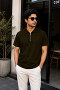 Unisex Zipper Polo Chocolate