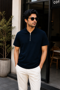 Unisex Zipper Polo Navy